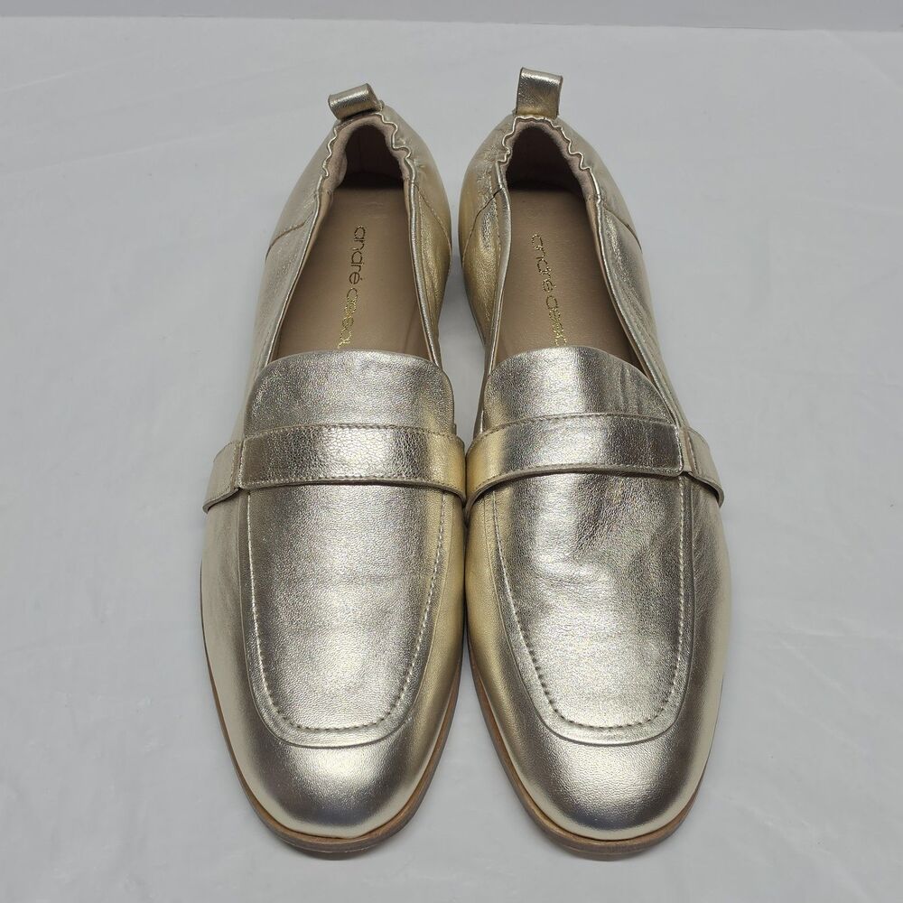 NEW Andre Assous Cedar Loafers Womens Size 10.5 Light Gold Leather Slip On